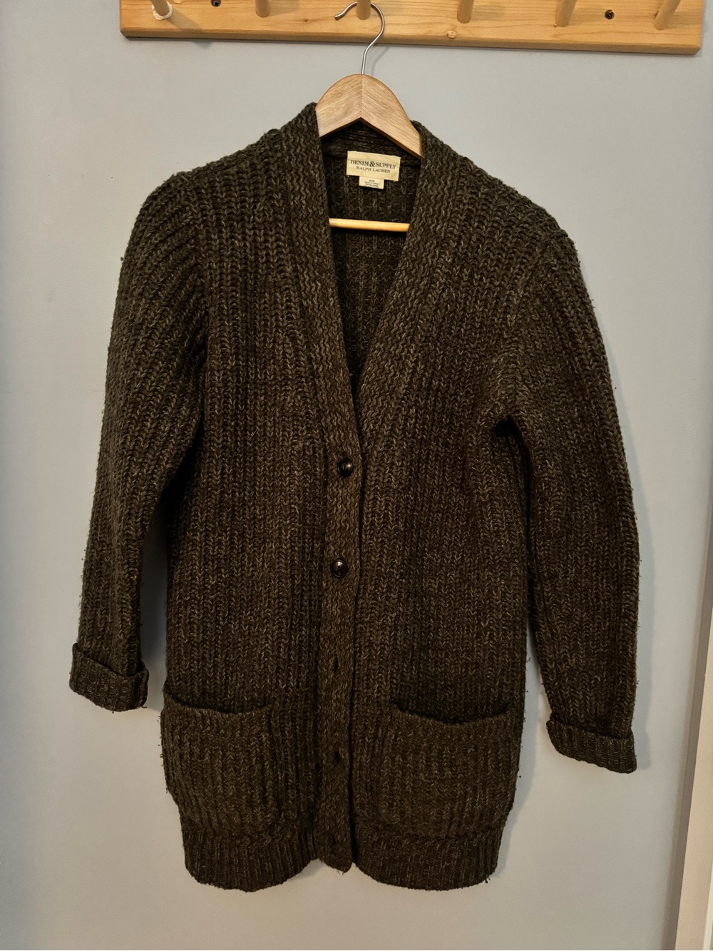 Denim & Supply Ralph Lauren Olive Green Chunky Knit Cardigan